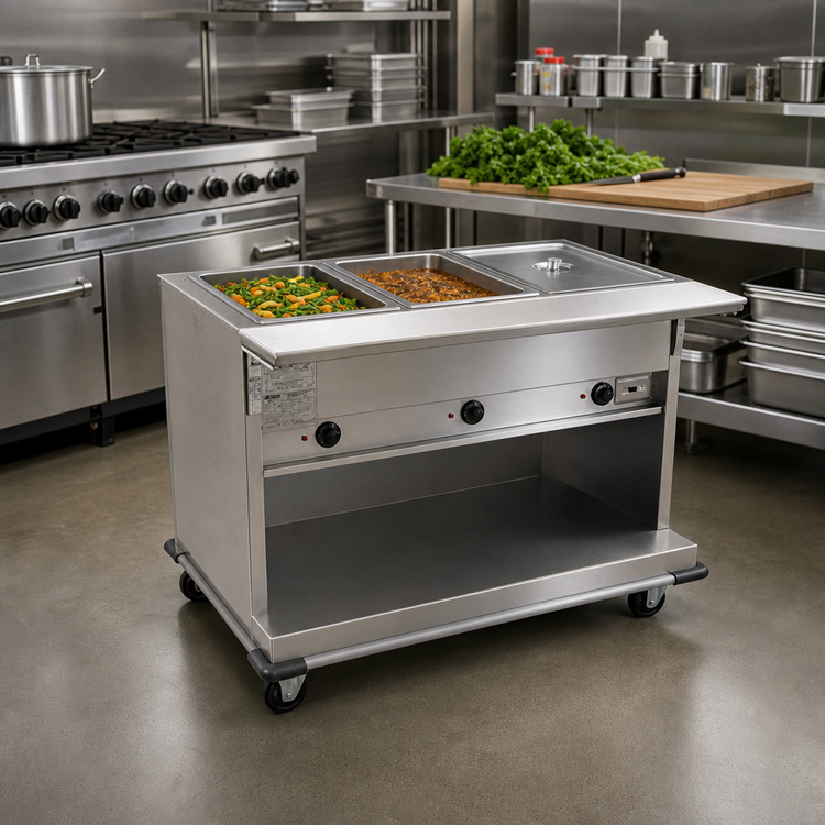 Product image #2 for Spec-Master Portable Electric Hot Food Table with (2) 12" x 20" Wet or Dry Wells, Open Base, 35-3/4" Wide