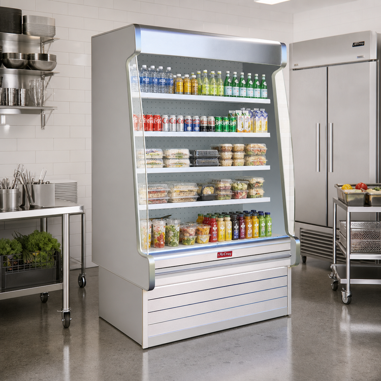 Product image #2 for Howard-McCray 35E Series 39-Inch Wide Open-Air Cooler Merchandiser with Self-Contained Refrigeration and 4-Tier Lit Shelves
