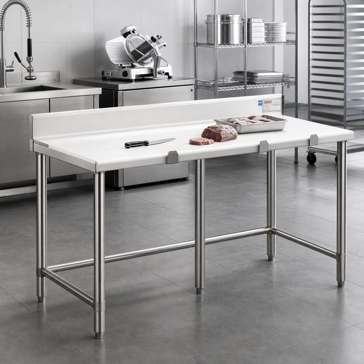 Product image #2 for Eagle Group 60-Inch x 24-Inch Poly Top Boning Table with Stainless Steel Base and 4-Inch Backsplash