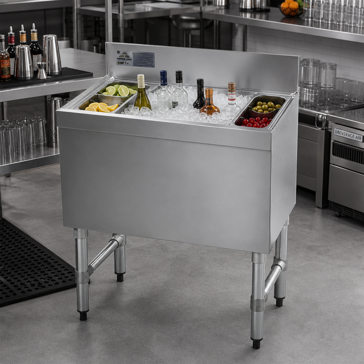 Product image #2 for Advance Tabco Underbar Basics 48-Inch Stainless Steel Cocktail Unit Bar Ice Bin with 12-Inch Deep Ice Bin and 7-Circuit Cold Plate