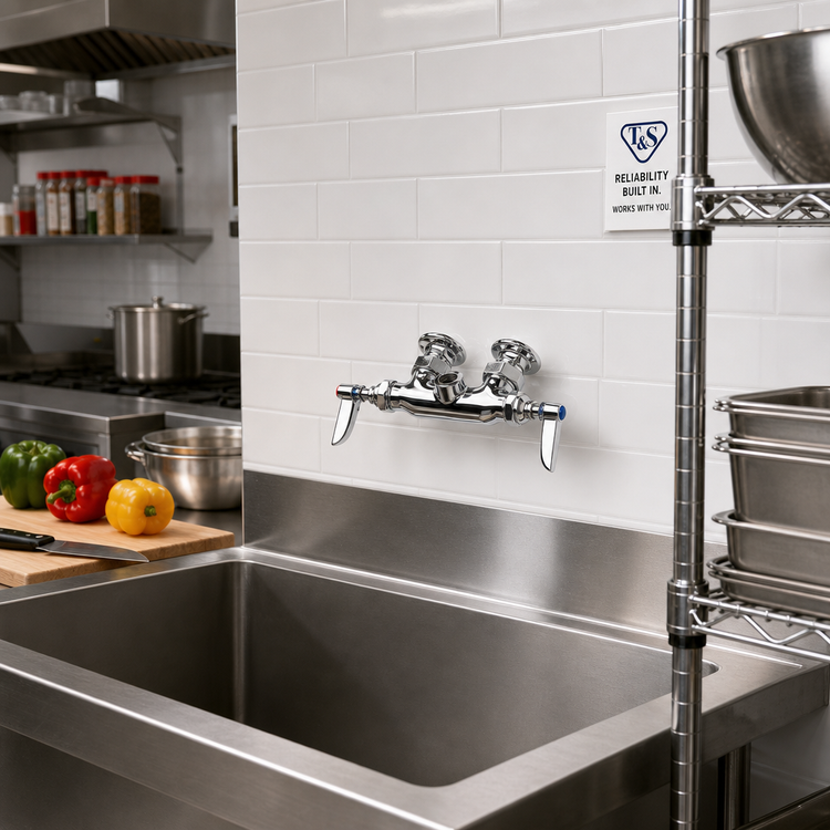 Product image #2 for T&S Brass B-0346-LN Double Pantry Wall-Mount Mixing Faucet with Swivel Outlet, Lever Handles, Less Nozzle