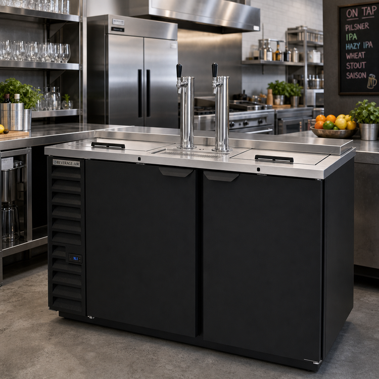 Product image #2 for Beverage-Air Club Top Direct Draw Beer Dispenser, 58-Inch, Dual Faucet Towers, 2 Half-Keg Capacity