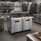 Thumbnail image #2 for Hoshizaki Steelheart SR60B-24M Two-Section 60-Inch Mega Top Refrigerated Prep Table, 24-Pan, Stainless Steel, Front-Breathing