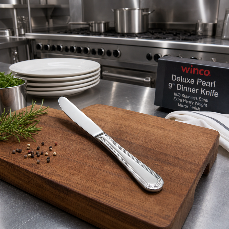 Product image #3 for Winco Deluxe Pearl 9-Inch Dinner Knife, 18/8 Stainless Steel, Extra Heavy Weight, Mirror Finish