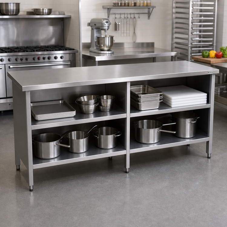 Product image #2 for John Boos Open Front Stainless Steel Enclosed Base Work Table with 16 Gauge Flat Top, 96 x 30 Inches