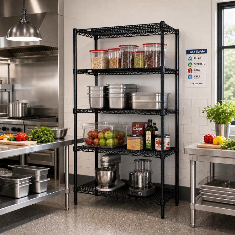 Product image #2 for 42 Inch Wide Stationary Wire Shelving Starter Unit, 4 Shelves, Black Epoxy Finish, 86 Inch High