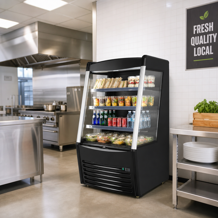Product image #2 for Omcan 36-Inch Black Open Refrigerated Display Case Merchandiser, 13.77 Cu. Ft., Self-Contained, 110V