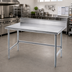 Thumbnail image #2 for Advance Tabco 120-Inch x 36-Inch 14-Gauge 304 Stainless Steel Work Table with 5-Inch Backsplash and Galvanized Legs