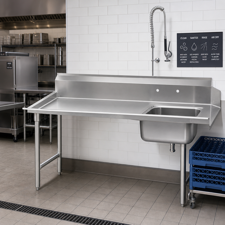 Product image #2 for Advance Tabco Spec-Line 47-Inch Left-Side Straight Soil Dishtable with Pre-Rinse Sink, 14 Gauge 304 Stainless Steel