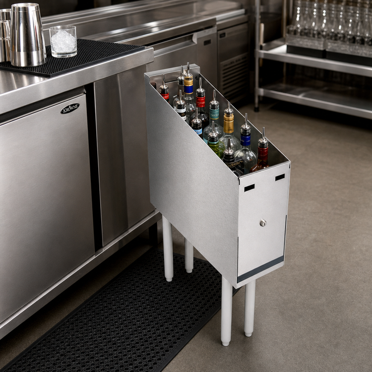 Product image #2 for Krowne Royal Series Freestanding Underbar Liquor Bottle Display Unit with Removable Locking Cover, 10-Bottle Capacity