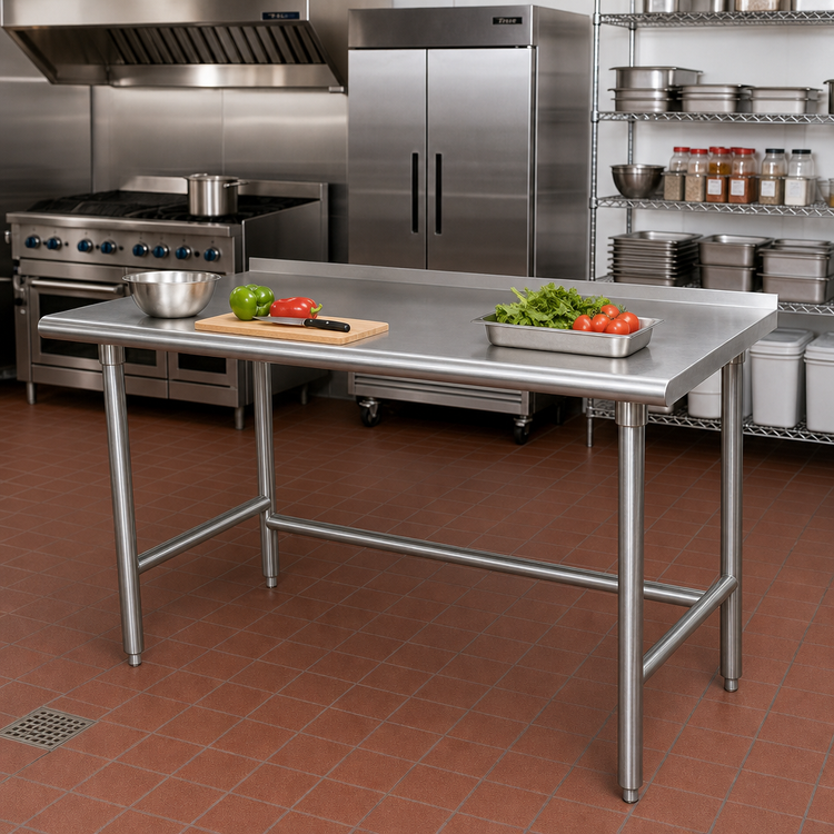 Product image #2 for Advance Tabco Special Value Series 72 Inch x 30 Inch 16 Gauge 304 Stainless Steel Open Base Work Table with 1-1/2 Inch Rear Up-Turn