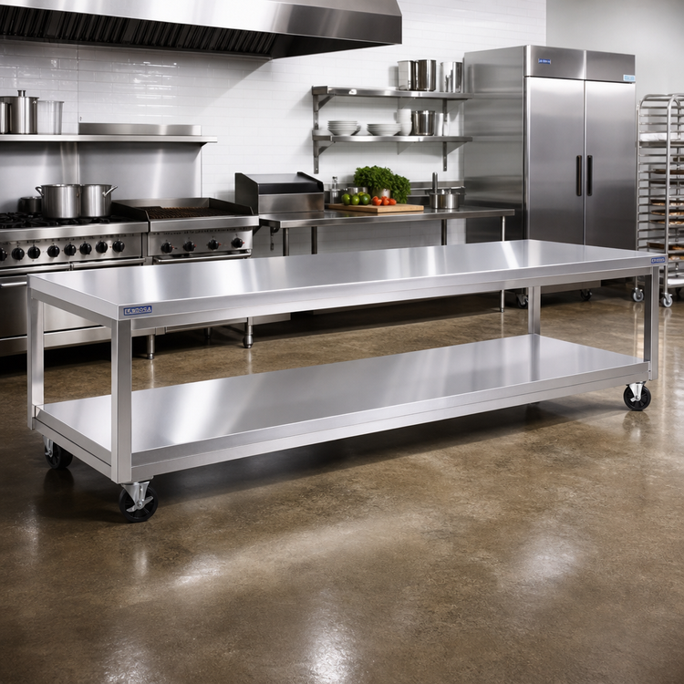 Product image #2 for La Rosa Mobile Stainless Steel Equipment Stand with Open Base and Undershelf, 110 Inch x 24 Inch