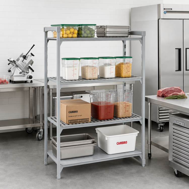 Product image #3 for Cambro Camshelving Premium 4-Tier Add-On Polymer Shelving Unit, 21 x 54 x 64 Inches, Vented and Solid Shelves