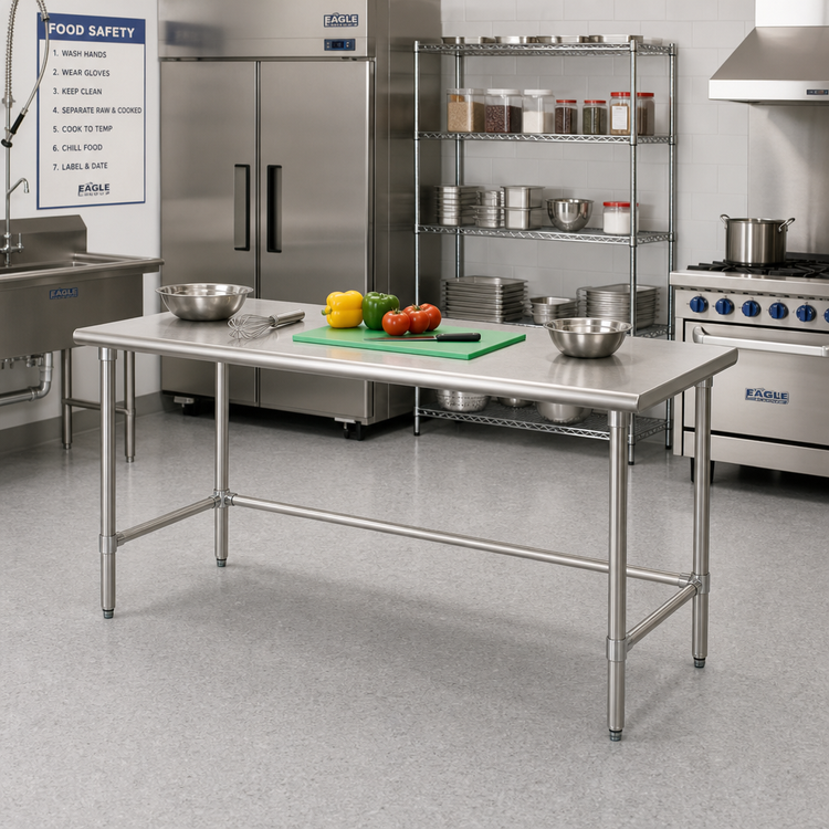 Product image #2 for Eagle Group BlendPort® Budget Series 60 Inch x 24 Inch 430 Stainless Steel Work Table with Open Base