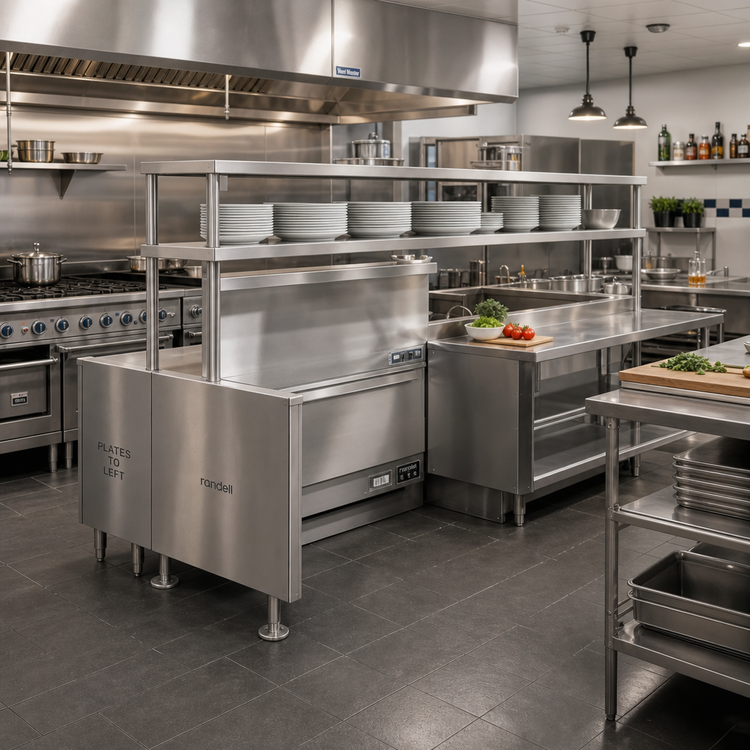 Product image #2 for Randell RCC-80.5 Modular Center-Island Chef Service Counter, 80-1/2 Inch Center Section with Plate Storage Cabinet, Double Overshelf and Left Wing Wall