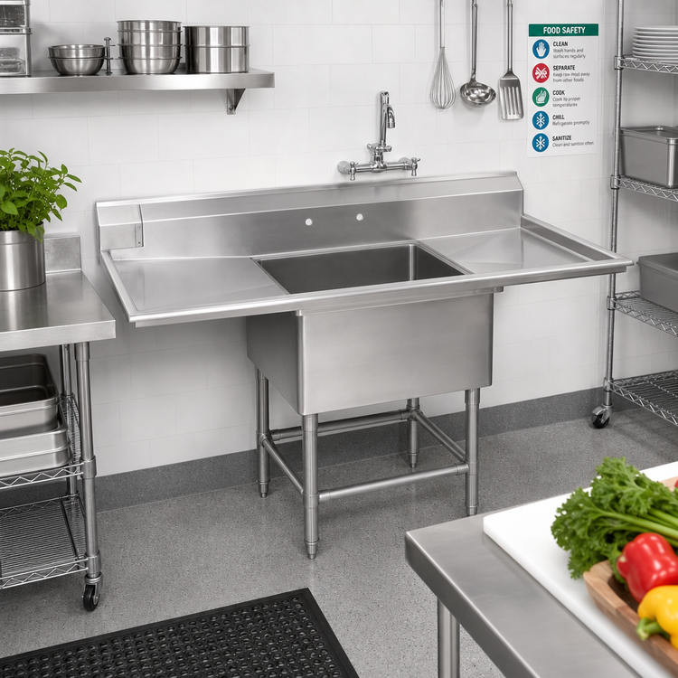 Product image #2 for Spec-Master FN Series 1-Compartment 14-Gauge Stainless Steel Sink with Left Drainboard, 37-1/2" W x 27" D