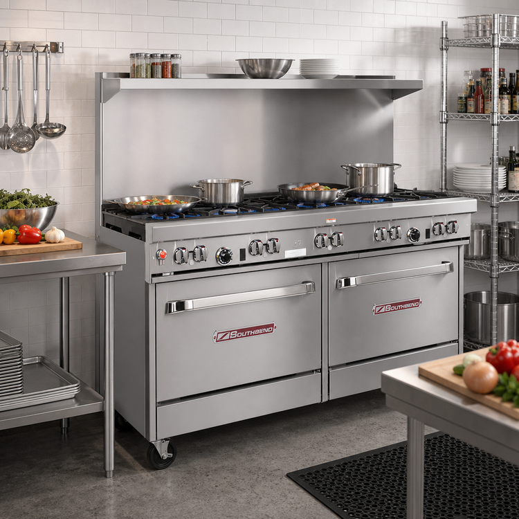 Product image #2 for Southbend Ultimate 60-Inch Gas Restaurant Range with 10 Open Burners, Convection Oven, and Cabinet Base