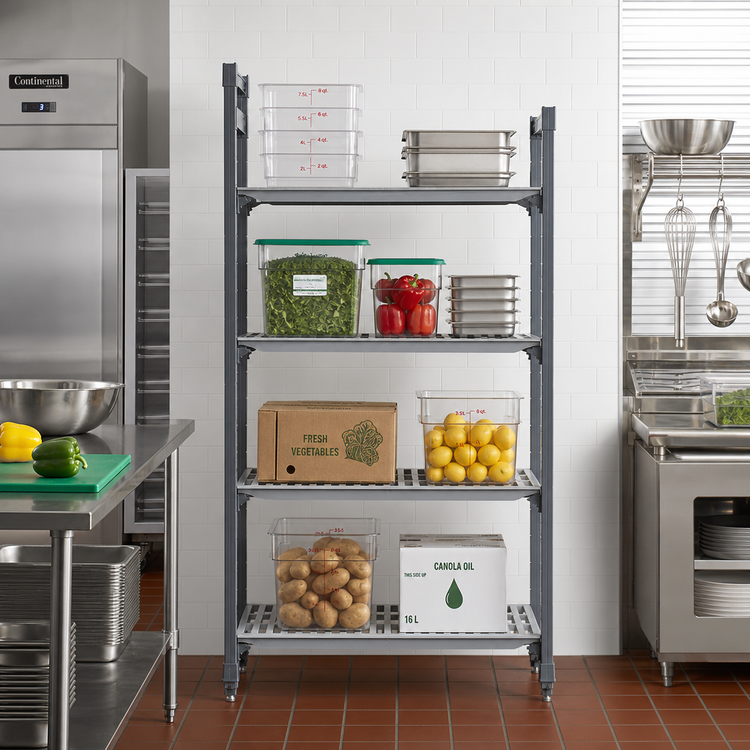 Product image #2 for Cambro Camshelving Basics Plus 4-Tier Stationary Starter Unit, 21 x 42 x 84 Inches, Brushed Graphite