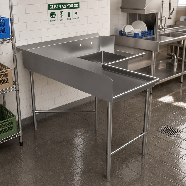 Product image #2 for BK Resources Corner L-Shaped Soiled Dishtable with 20 x 20 x 8 Welded Bowl, 60 x 60 Inches