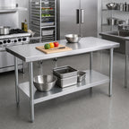 Thumbnail image #2 for John Boos Stallion FBLG6024-X 60 x 24 Inch Stainless Steel Work Table with Galvanized Undershelf and Flat Top