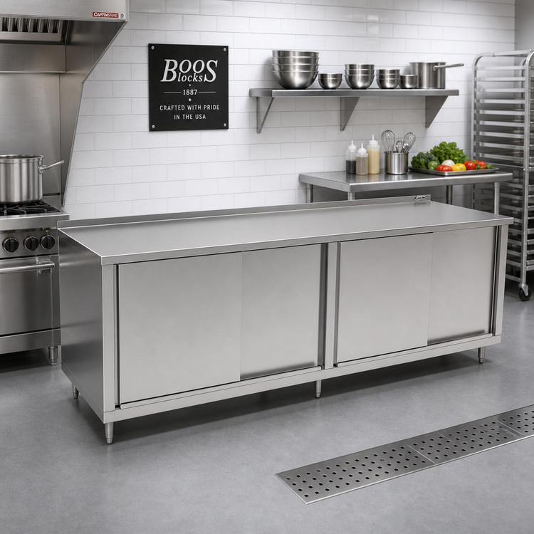 Product image #2 for John Boos 120 Inch x 36 Inch Enclosed Stainless Steel Work Table with Sliding Doors