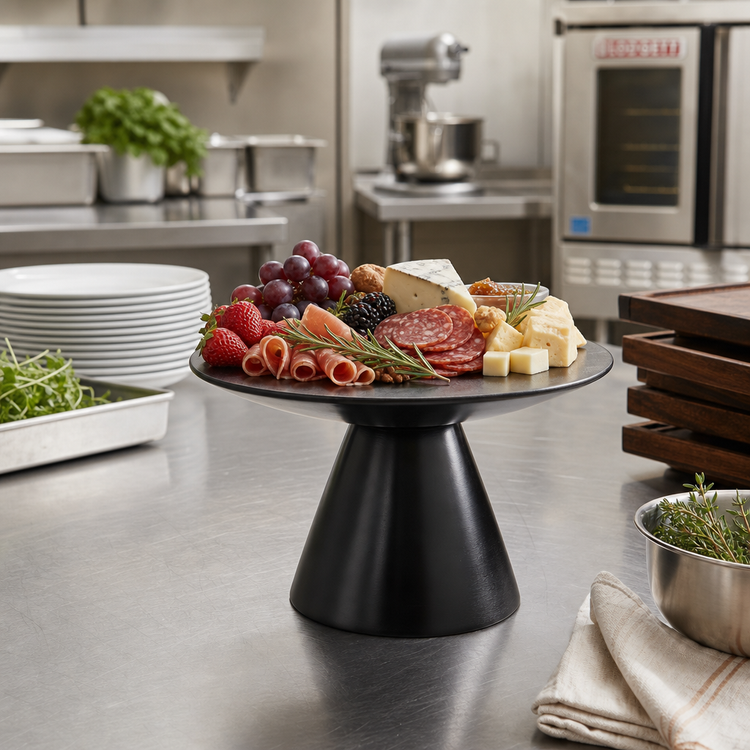 Product image #3 for American Metalcraft Upton Collection Round Wood Buffet Pedestal, 7-1/4 Inch H, Espresso Finish