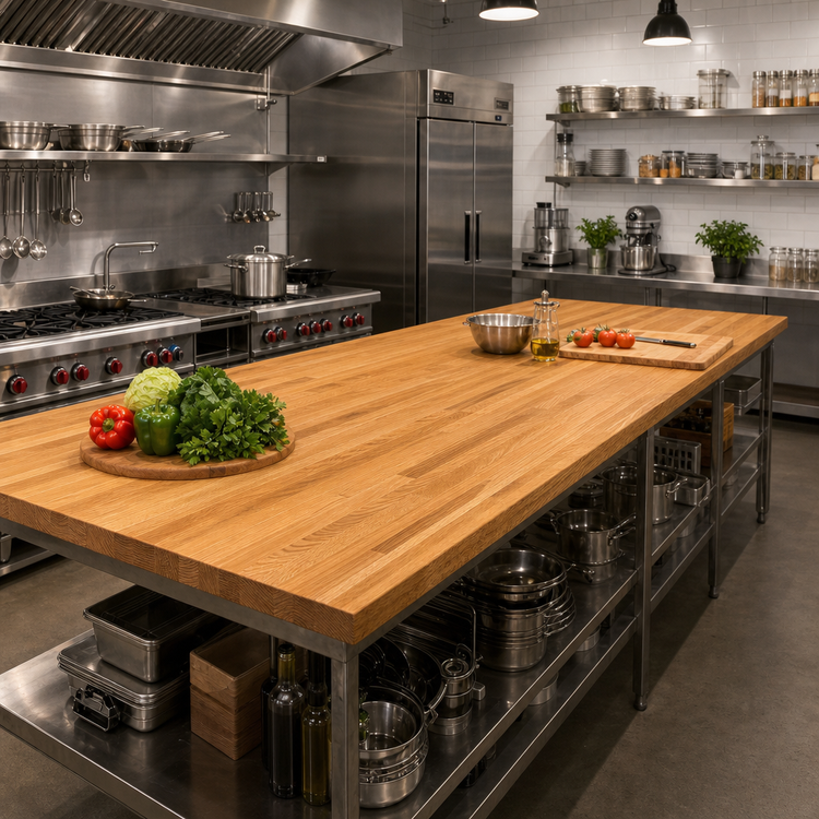 Product image #2 for Appalachian Red Oak Blended Rails Edge Grain Island Countertop, 120 x 38 x 1-1/2 Inch, Penetrating Oil Finish