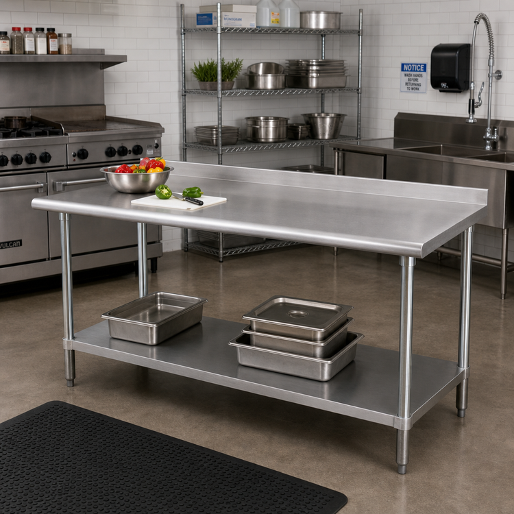 Product image #2 for Advance Tabco 72" x 36" 304 Stainless Steel Work Table with Adjustable Undershelf and 1-1/2" Rear Splash