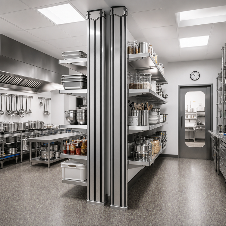 Product image #2 for Heavy-Duty Back-to-Back Stainless Steel Uprights for Cantilevered Shelving, 96 Inch Floor-to-Ceiling Mount