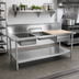 Thumbnail image #2 for John Boos 96-Inch 2-Compartment Stainless Steel Sink Table with Left-End Bowls, Cutting Board, Drawer, and 10-Inch Backsplash