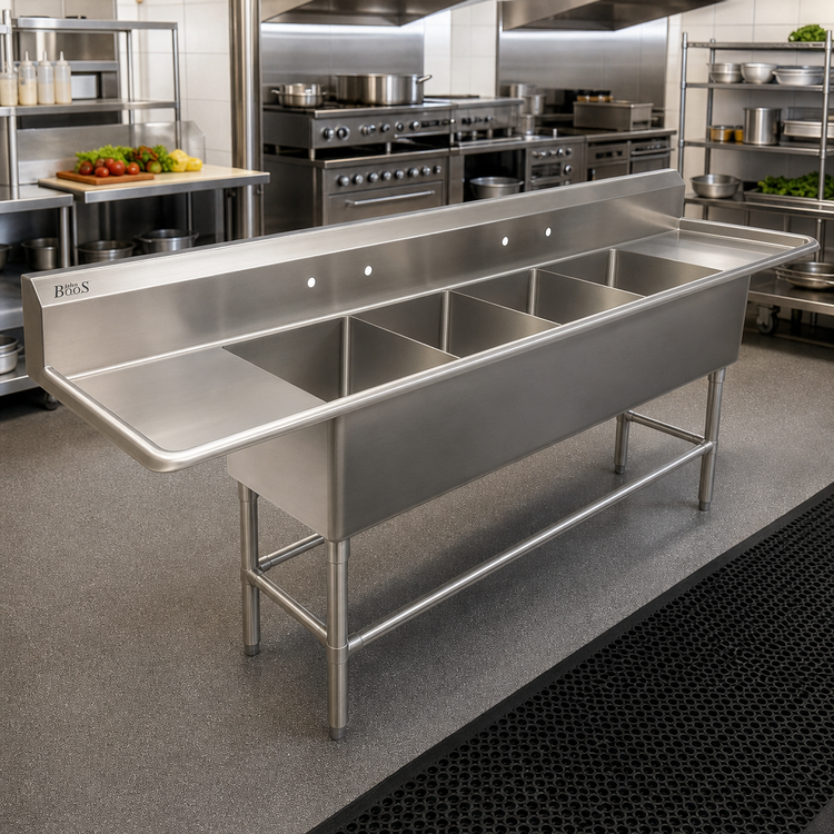 Product image #2 for John Boos Pro-Bowl 4-Compartment Stainless Steel Sink with Dual Drainboards, 20 x 20 x 12 Bowls