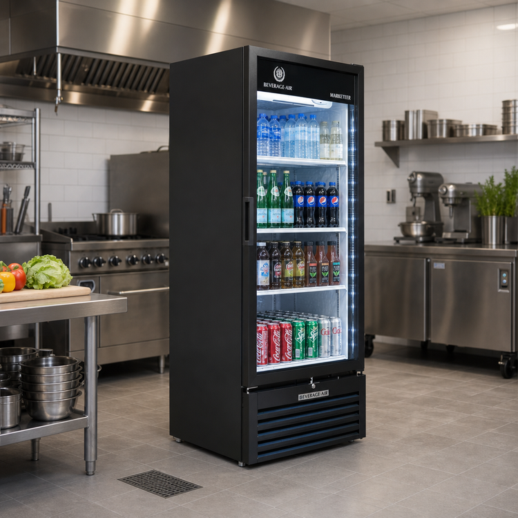 Product image #2 for Beverage-Air Marketeer MT23-1B One-Section Reach-In Refrigerated Glass Door Merchandiser, 19.2 Cu. Ft., Black