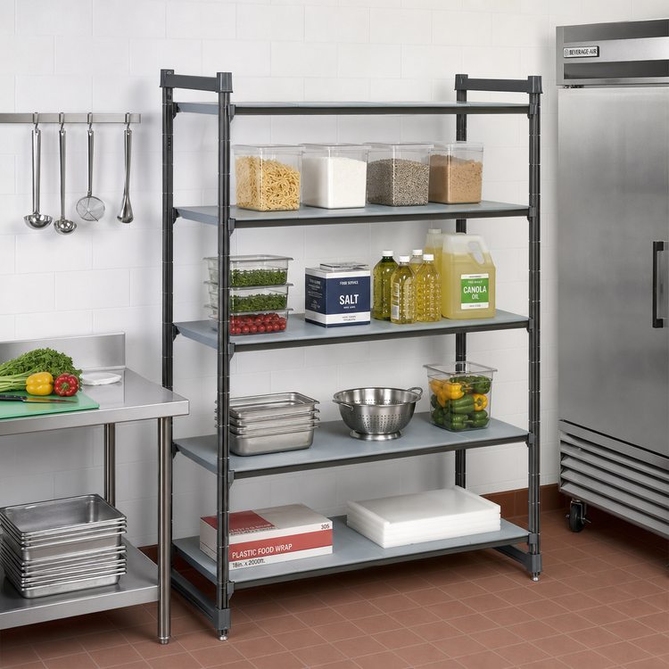 Product image #2 for Cambro Camshelving Basics Plus Solid Stationary Starter Shelving Unit, 21 x 60 x 84 Inches, 4-Tier, Brushed Graphite