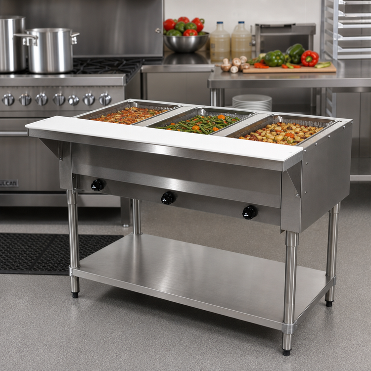 Product image #2 for Advance Tabco Triumph Supreme 47-1/8 Inch 3-Well Natural Gas Hot Food Table with Undershelf and Cutting Board