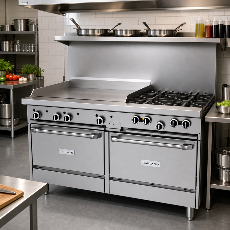 Product image #2 for Garland G Starfire Pro 60-Inch Gas Restaurant Range with 4 Open Burners, 36-Inch Griddle, and 2 Standard Ovens