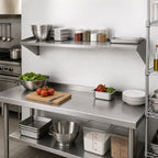 Thumbnail image #2 for Klinger's Trading WS1448 48"W x 14"D Wall-Mounted 400-Series Stainless Steel Shelf, 18 Gauge, NSF