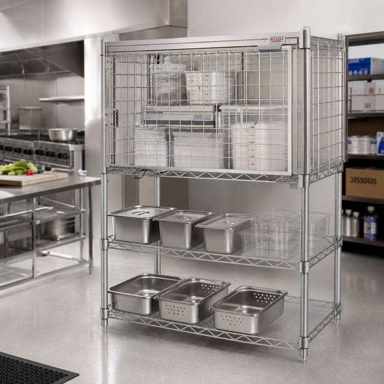 Product image #2 for Eagle Group Stainless Steel Security Enclosure Kit for Wire Shelving with Flip-Up Door, 30W x 24D x 20H