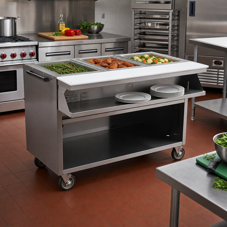 Product image #2 for Spec-Master Mobile Electric Sealed Well Hot Food Table with Open Front, 2 x 12 x 20 Wells, 208V