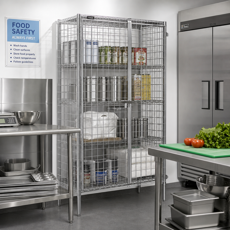 Product image #2 for Eagle Group QuadTruss Stationary Stainless Steel Security Cage with Dual Lockable Doors, 33-1/4 W x 27-1/4 D x 67 H