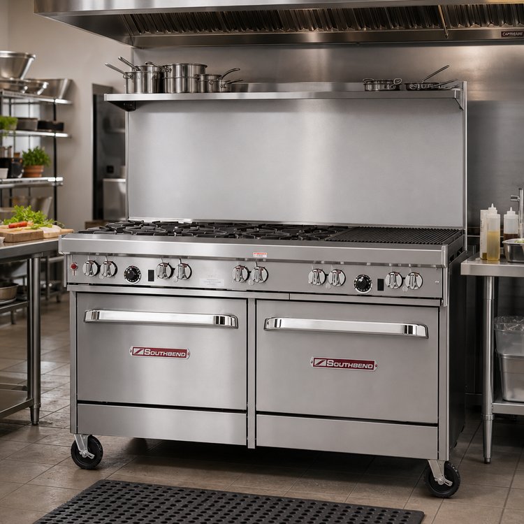 Product image #2 for Southbend Ultimate 60-Inch Gas Restaurant Range with 6 Burners, 24-Inch Charbroiler, and 2 Convection Ovens