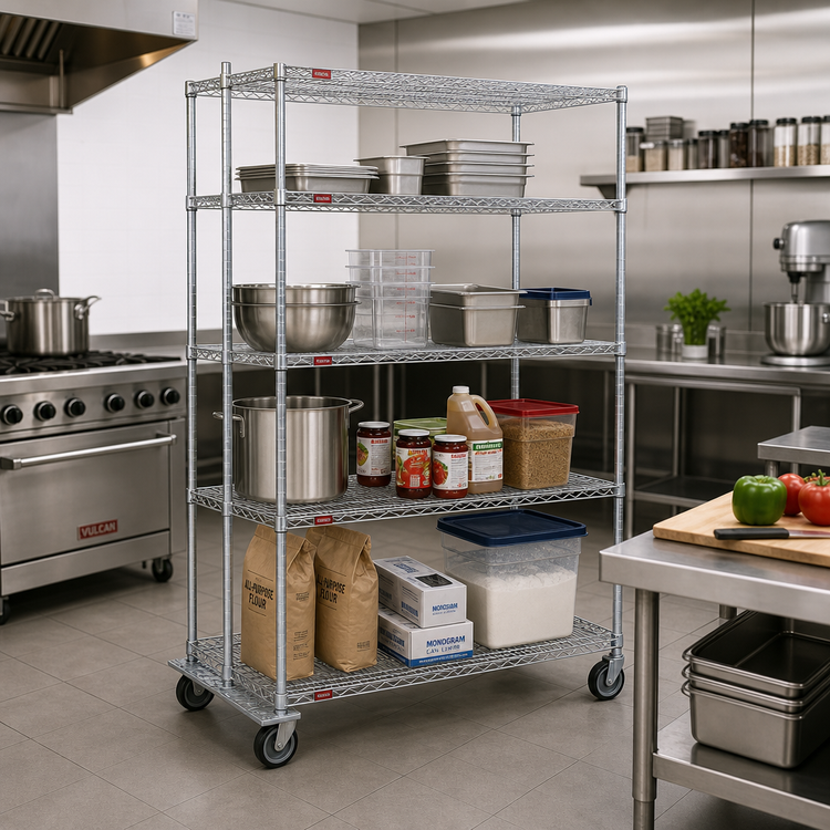 Product image #2 for EAGLEbrite 4-Tier Wire Shelving Dolly Truck with 48" x 21" Shelves, Zinc Finish