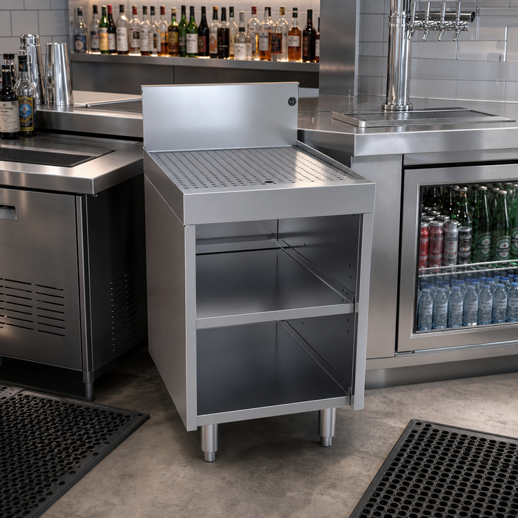 Product image #2 for Glastender 18-Inch Wide Underbar Drainboard Cabinet Base with Open Front, 24-Inch Deep, Stainless Steel