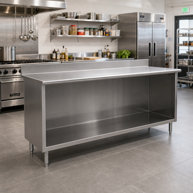 Product image #2 for Spec-Master Open Front Stainless Steel Work Table with 14-Gauge Top and 4-1/2 Inch Backsplash, 120 x 30 Inch