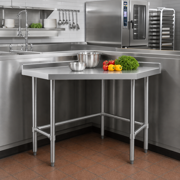 Product image #2 for 30 Inch x 30 Inch Corner Open Base 18 Gauge 304 Stainless Steel Work Table