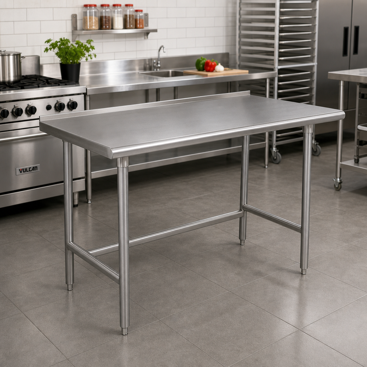 Product image #2 for Advance Tabco 48-Inch x 30-Inch 304 Stainless Steel Open Base Work Table with 1-1/2-Inch Rear Up-Turn