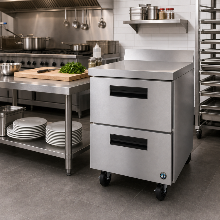 Product image #2 for Hoshizaki Steelheart 27-Inch One-Section Worktop Refrigerator with 2 Drawers, Self-Contained Rear-Mounted, 1/6 HP