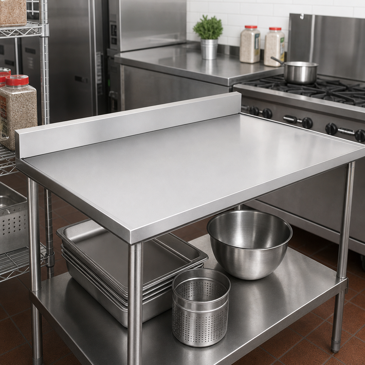 Product image #2 for Advance Tabco 30 Inch x 30 Inch 16-Gauge 304 Stainless Steel Countertop with 5 Inch Backsplash