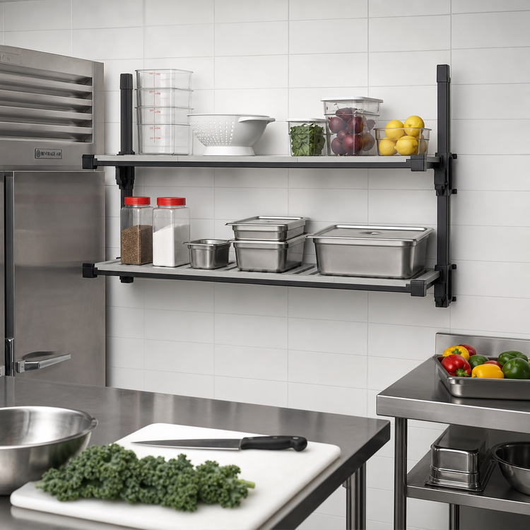 Product image #2 for Cambro Camshelving Elevation Series 14" x 24" Vented Wall Shelving Add-On Shelf Kit, Brushed Graphite