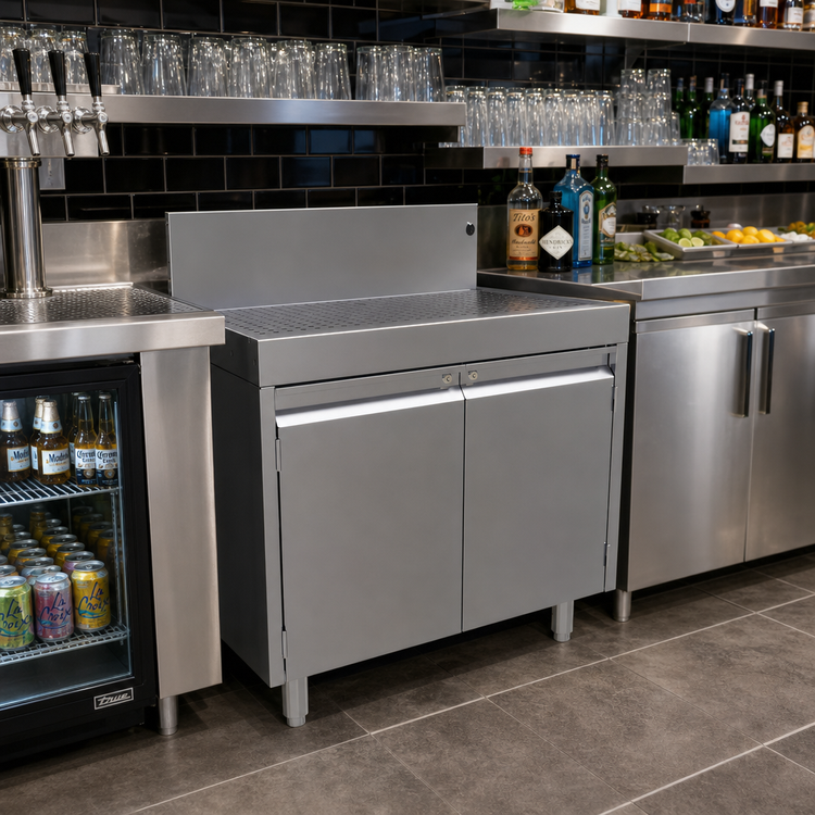 Product image #2 for Glastender Stainless Steel Underbar Drainboard Cabinet Base with Hinged Doors, 30-Inch W x 19-Inch D