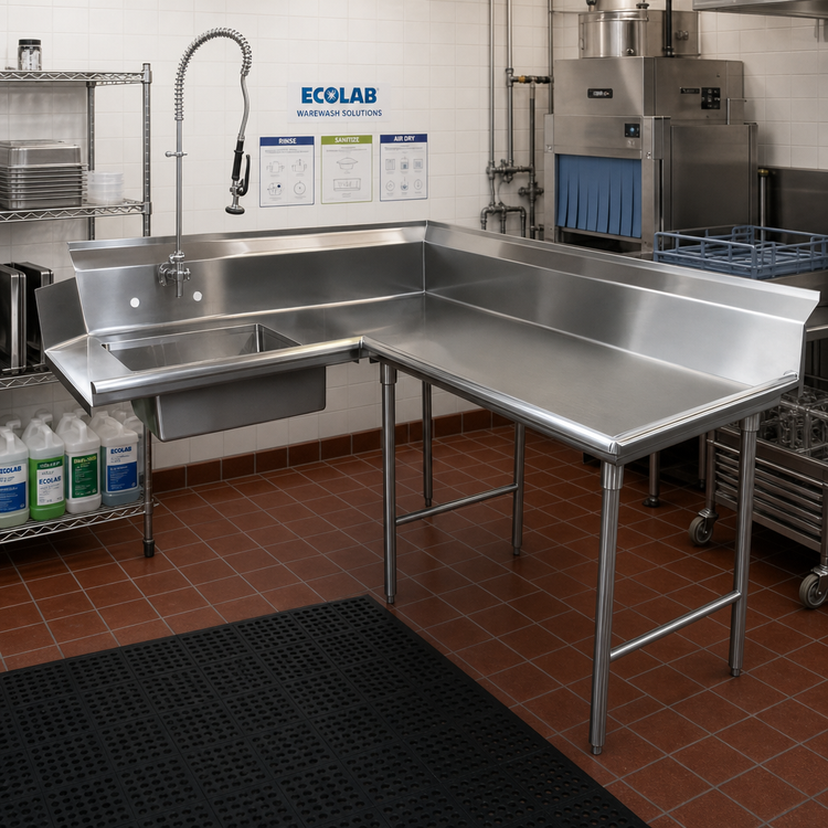 Product image #2 for Advance Tabco Korner 59-Inch Right-Hand L-Shaped Soil Dishtable with Pre-Rinse Sink